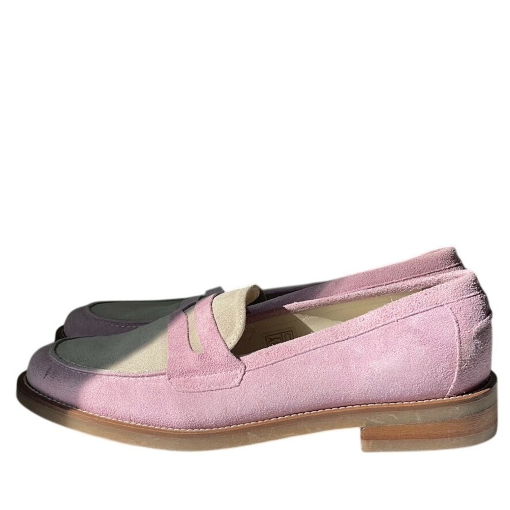 Duke + Dexter Wildpink Rose Penny Loafers Pink Cream Gray Suede UK 6 US 8 - Picture 2 of 11